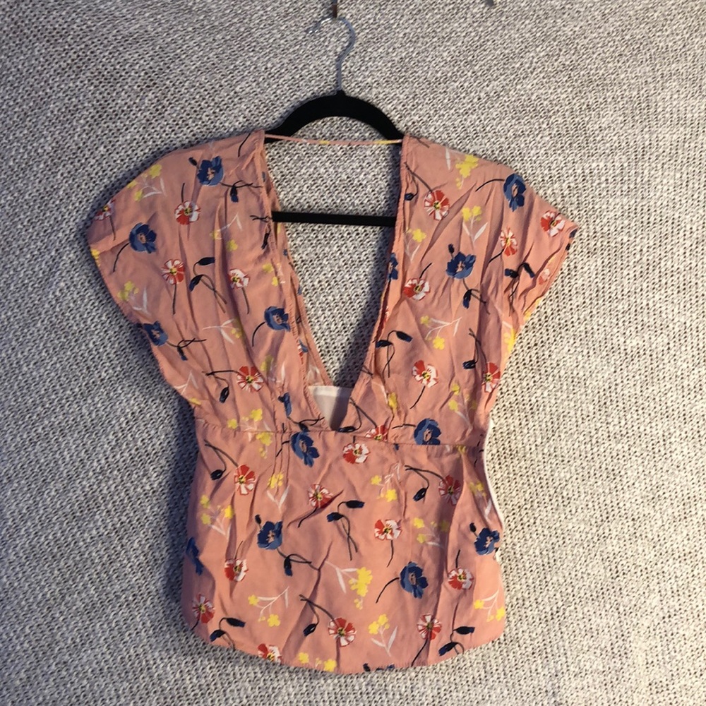 Zara Trafaluc Flirty Pink Flowered Blouse (small)
